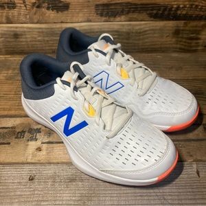 New Balance Men’s 696 V4 Hard Court Tennis Pickleball Shoes White Orange 8 XWIDE